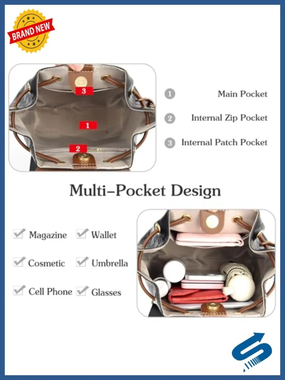 Women's PU Leather Fashion Backpack Daypack Waterproof Multifunction Tote
